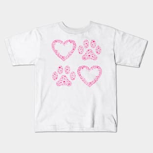 Pink Animal Paw and Heart Kids T-Shirt